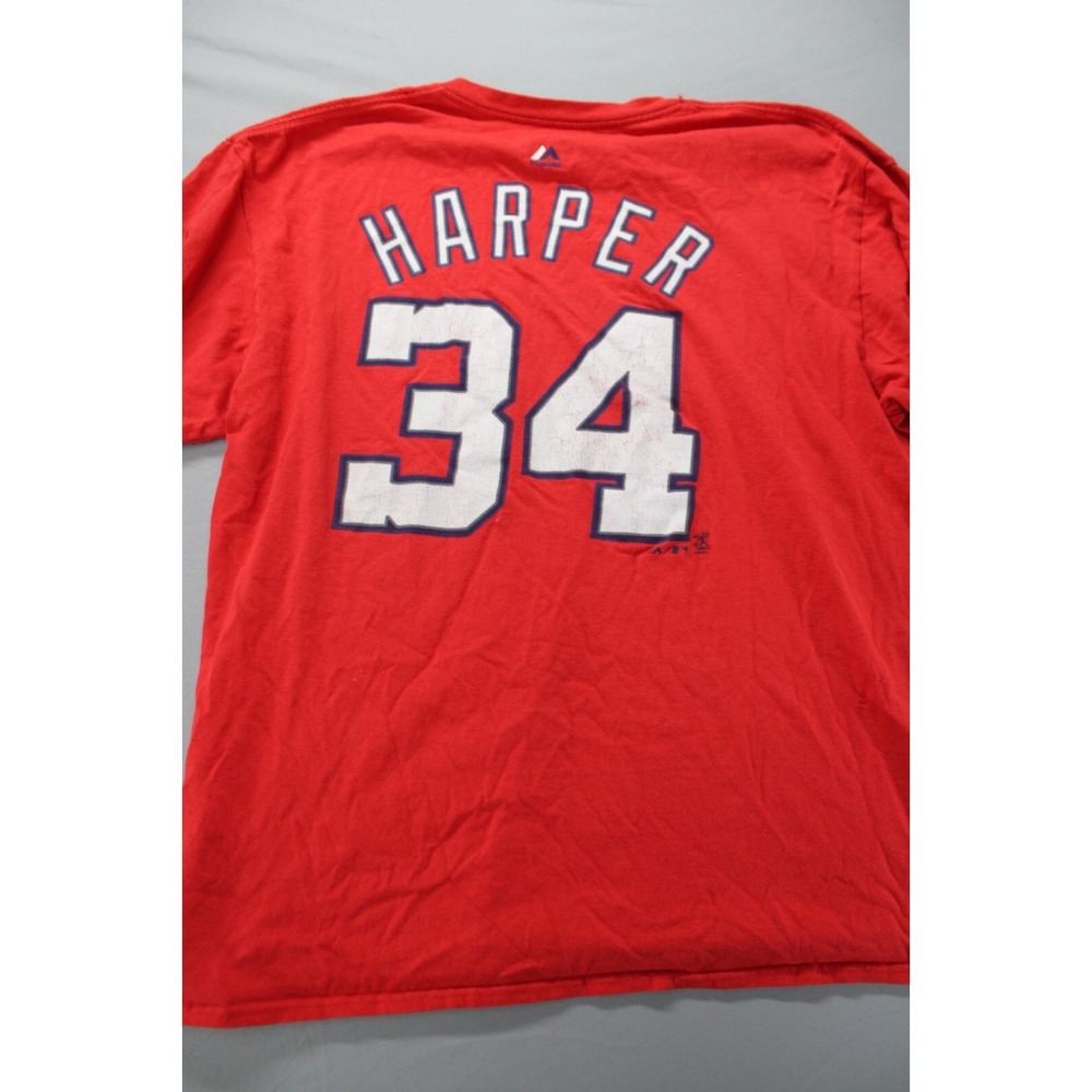 Mens MLB Majestic Red‎ Washington Nationals Harper Jersey Shirt Size XL Cotton